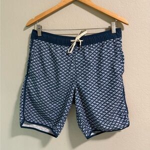 Fair Harbor Navy Geometric Print Recycled Swim Trunks Size S